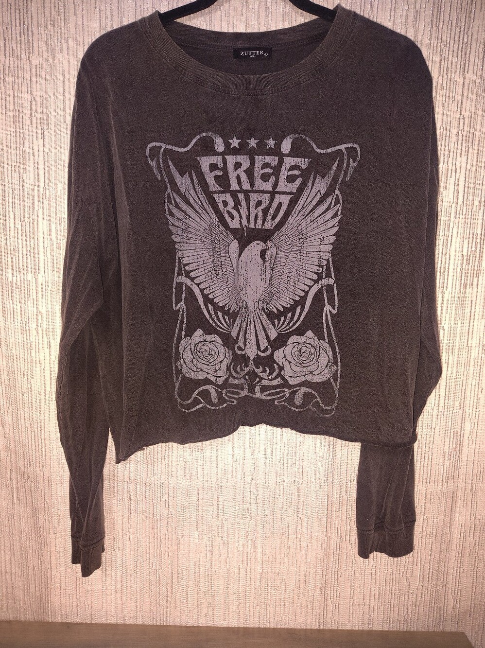 Zutter Free Bird Graphic Long Sleeve Tee - Charcoal